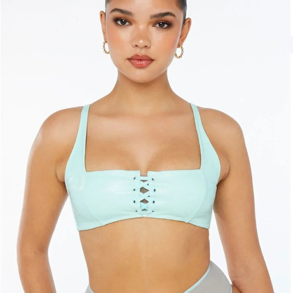 Futuristic Blue Light Bralette Pleather - Queen of the Galaxy - Size M - Picture 3 of 5